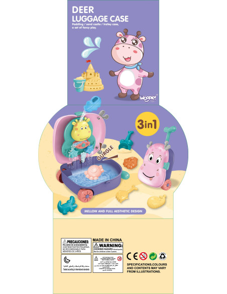 WOOPIE 3 viename smėlio dėžės rinkinys: elnio lagaminas + vandens žaislas