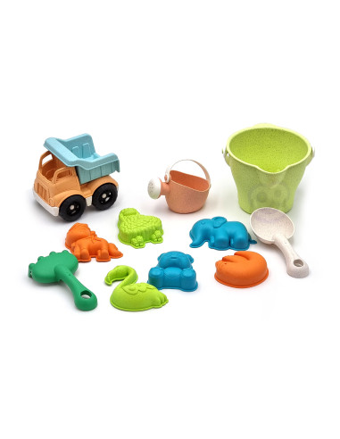 WOOPIE GREEN Sand Bucket Set with Car 11 pcs. BIODEGRADABLE ORGANIC MATERIAL