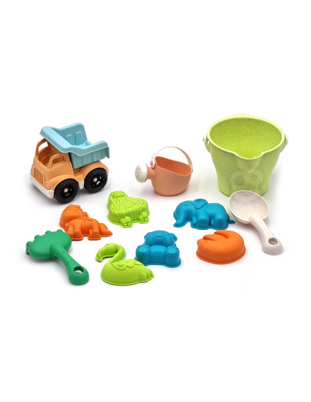 WOOPIE GREEN Sand Bucket Set with Car 11 pcs. BIODEGRADABLE ORGANIC MATERIAL