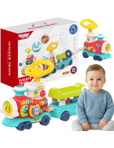WOOPIE BABY lokomotyvų stūmikas, važiuojantis 2 viename interaktyvus traukinukas
