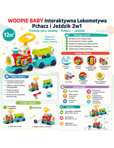 Интерактивный поезд WOOPI BABY «Толкающий локомотив 2-в-1»