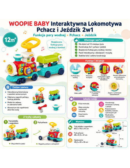 WOOPIE BABY Locomotive Pusher Ride-on 2-in-1 Interactive Train