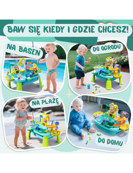 WOOPIE 4 viename vandens stalas, žvejybos žaidimas, kriauklė, vandens čiuožykla, gėlė
