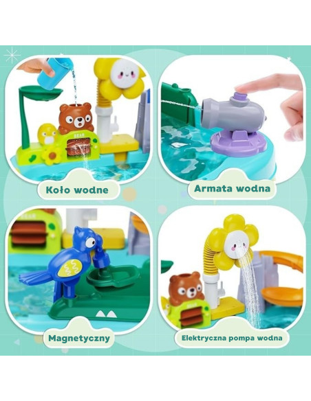 WOOPIE 4 viename vandens stalas, žvejybos žaidimas, kriauklė, vandens čiuožykla, gėlė