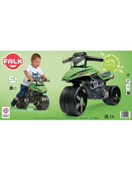FALK Racing motociklo važiuoklė su plačiais ratais, žalia, nuo 1 metų amžiaus