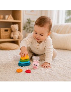 WOOPIE BABY Sensorinė piramidė Kiškio rūšiavimo bokštelis 6m+ 2