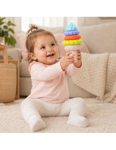 Музыкальный развивающий сенсорный пазл «Вупи Бэби» с мороженым, 5 деталей, со звуком и светом.
