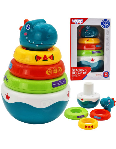 Сенсорная игрушка WOOPI BABY: пирамидка-динозавр для малышей