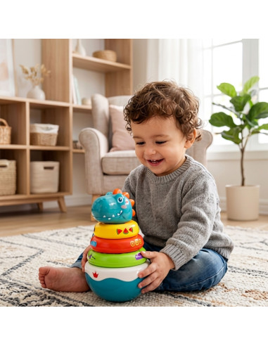Сенсорная игрушка WOOPI BABY: пирамидка-динозавр для малышей