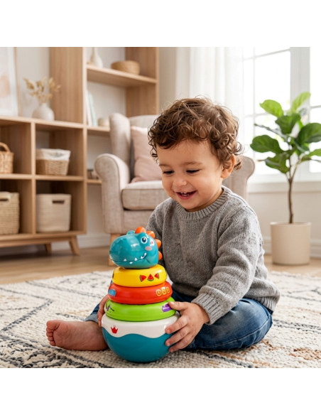 Сенсорная игрушка WOOPI BABY: пирамидка-динозавр для малышей