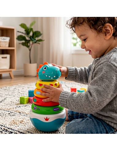 Сенсорная игрушка WOOPI BABY: пирамидка-динозавр для малышей