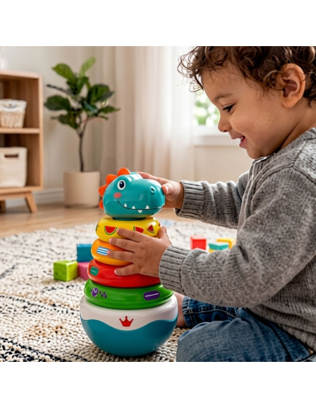 Сенсорная игрушка WOOPI BABY: пирамидка-динозавр для малышей