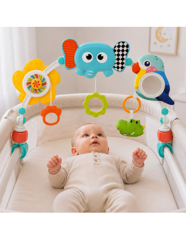 WOOPIE BABY Sensory Arch with Toys for Crib and Stroller Elephant Parrot