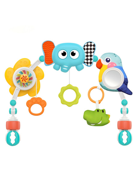 Сенсорная арка WOOPI BABY с игрушками для детской кроватки и коляски: слон и попугай