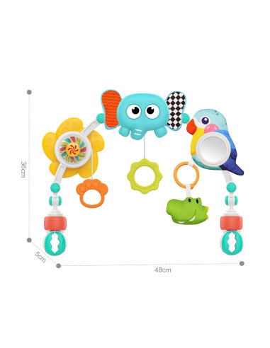 Сенсорная арка WOOPI BABY с игрушками для детской кроватки и коляски: слон и попугай
