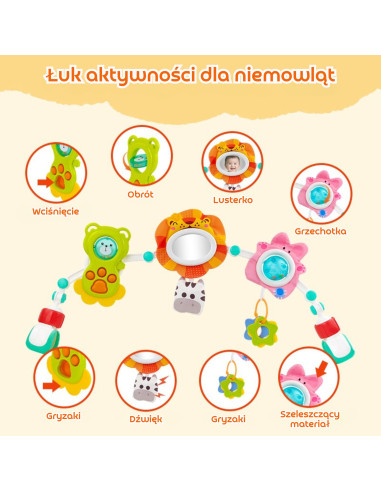 WOOPIE BABY Sensorinė arka lovelei ir vežimėliui, gyvūnams, liūtui, meškai