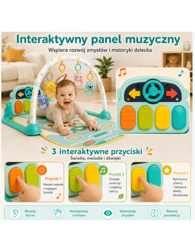 WOOPIE BABY interaktyvus žaidimų kilimėlis su pianinu, 10 dalių, garsai