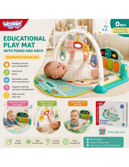 Интерактивный игровой коврик WOOPI BABY с пианино, 10 деталей, со звуками.