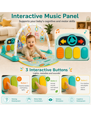 WOOPIE BABY interaktyvus žaidimų kilimėlis su pianinu, 10 dalių, garsai