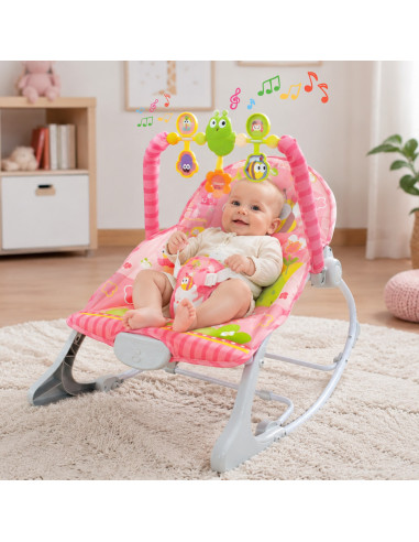 Вибрирующее кресло-качалка WOOPI BABY розового цвета с аркой
