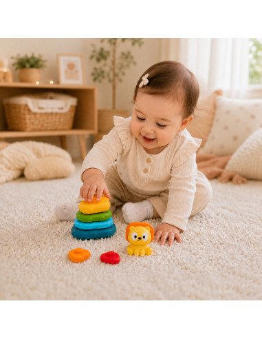 WOOPIE BABY Sensorinė piramidės formos dėlionė Liūtas 6 mėn.+