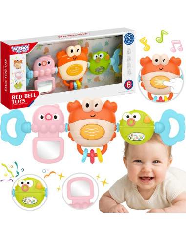 WOOPIE BABY pakabukas vežimėliui, lovelei, sensorinis žaidžiantis krabas, veidrodinė žuvelė, 6 m