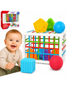 WOOPIE BABY Lankstus sensorinis kubelių rūšiavimo rinkinys vaikams, spalvingos formos, 13 vnt.