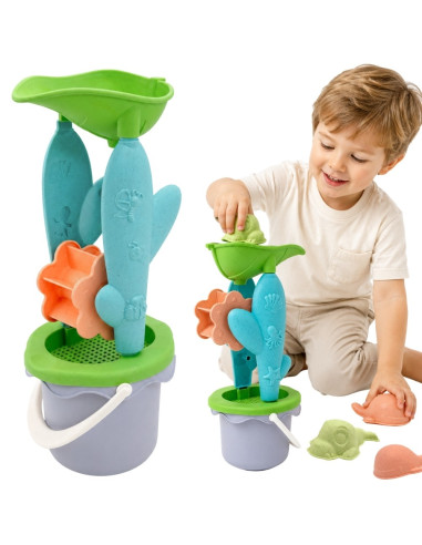 WOOPIE GREEN Set with Bucket and Spinning Wheel 5 pcs. Strainer and Molds