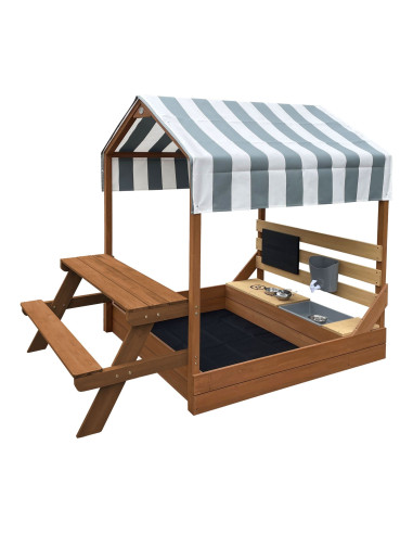 AXI Bo Sandbox with Roof Picnic Table with Bench Mud Kitchen Brown