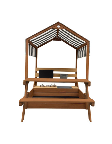 AXI Bo Sandbox with Roof Picnic Table with Bench Mud Kitchen Brown