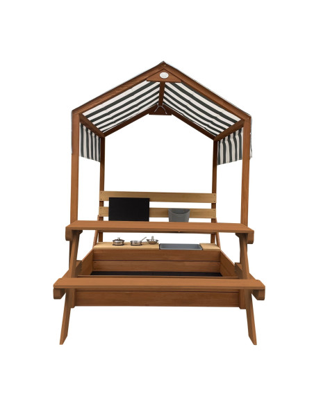 AXI Bo Sandbox with Roof Picnic Table with Bench Mud Kitchen Brown