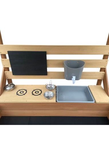 AXI Bo Sandbox with Roof Picnic Table with Bench Mud Kitchen Brown