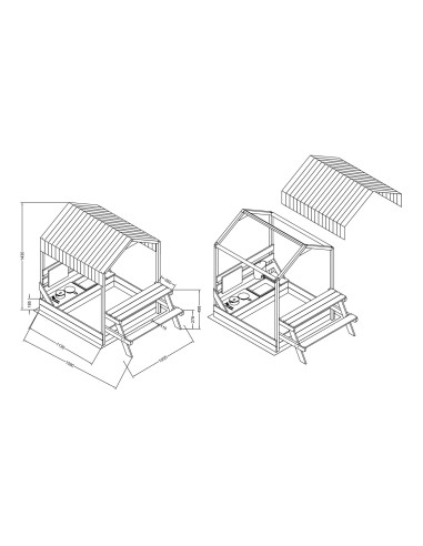 AXI Bo Sandbox with Roof Picnic Table with Bench Mud Kitchen Brown