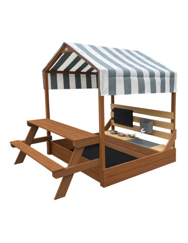 AXI Bo Sandbox with Roof Picnic Table with Bench Mud Kitchen Brown