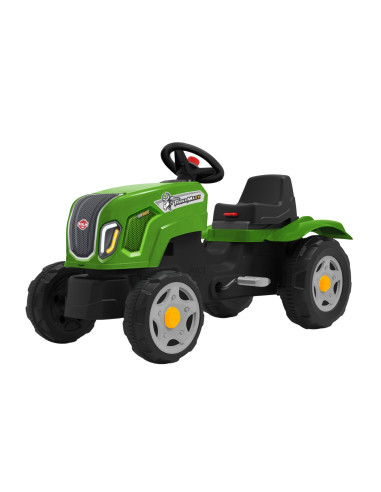 FALK Claas Terra Maxx traktorius su priekaba ir atidaromu variklio dangčiu, 2–6 metų vaikams, žalias