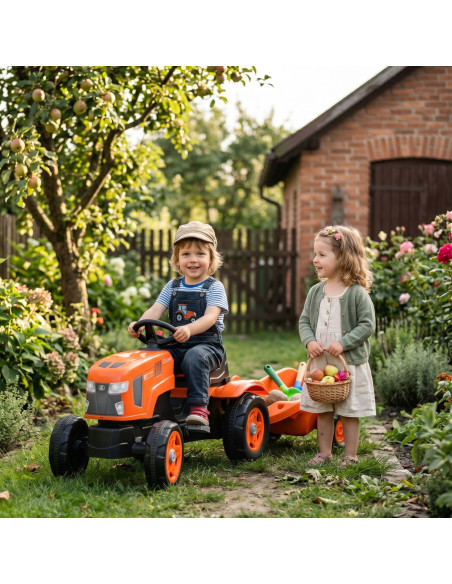 FALK Kubota Pedal Tractor with Trailer and Opening Hood 2-6 years