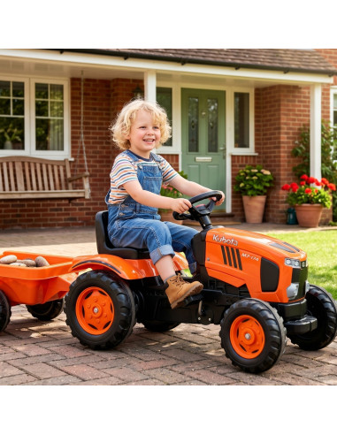 FALK Kubota Pedal Tractor with Trailer and Opening Hood 2-6 years