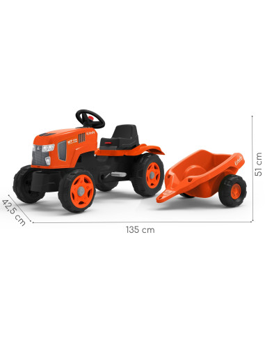 FALK Kubota Pedal Tractor with Trailer and Opening Hood 2-6 years