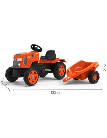 FALK педальный трактор Kubota с прицепом и открывающимся капотом для детей 2-6 лет