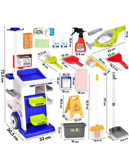 Woopie Kids Cleaning Set Trolley Vacuum Cleaner Accessories XXL 22 pcs