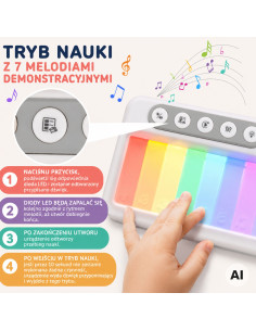 WOOPIE vaivorykštinis „Touch“ pianinas su foniniu apšvietimu ir mokymosi režimu, 3+ 2