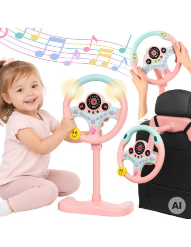 WOOPIE interaktyvus automobilio vairas su šviesomis, rožinis