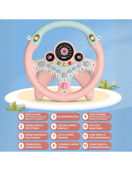 WOOPIE Interactive Car Steering Wheel with Lights Pink