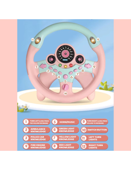 WOOPIE Interactive Car Steering Wheel with Lights Pink
