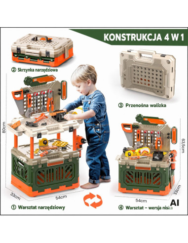 WOOPIE 4-in-1 Workshop for Little Handyman Battery-Powered Drill Accessories 90pcs.