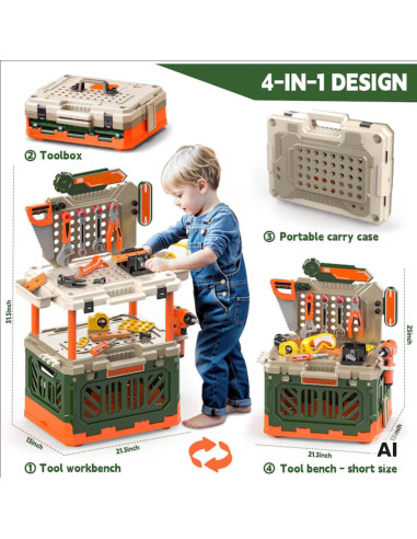 WOOPIE 4-in-1 Workshop for Little Handyman Battery-Powered Drill Accessories 90pcs.