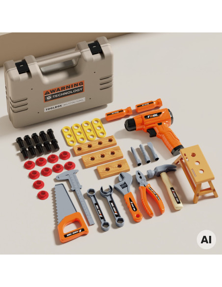 WOOPIE Tool Set in a Case 45 Pieces for Little Handyman Battery-Powered Drill and Light