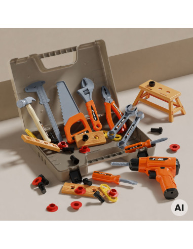WOOPIE Tool Set in a Case 78 Pieces for Little Handyman Battery-Powered Drill and Light