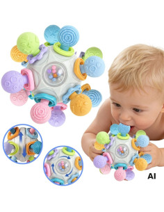 WOOPIE BABY sensorinis žaislas-kramtukas kamuoliukas 3 viename, nuo 6 mėn+