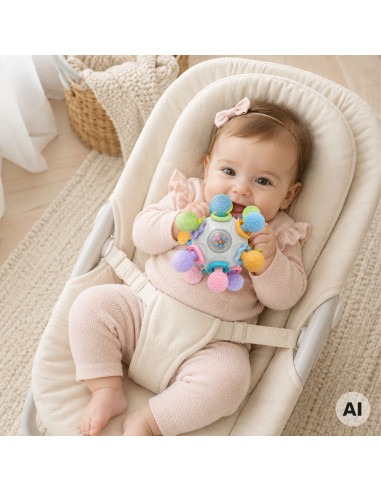 WOOPIE BABY sensorinis žaislas-kramtukas kamuoliukas 3 viename, nuo 6 mėn+